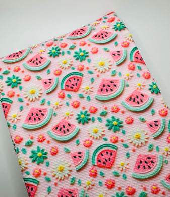 Made to Order 3D Floral Watermelon Food Bullet, DBP, Rib Knit, Cotton Lycra + other fabrics