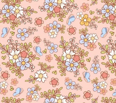 Spring Floral Butterflies in White or Peach Bullet, DBP, Rib Knit, Velvet, Cotton Like Knits + other fabrics