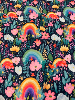 Made to Order Spring Floral Rainbow Land Season Bullet, DBP, Rib Knit, Cotton Lycra + other fabrics