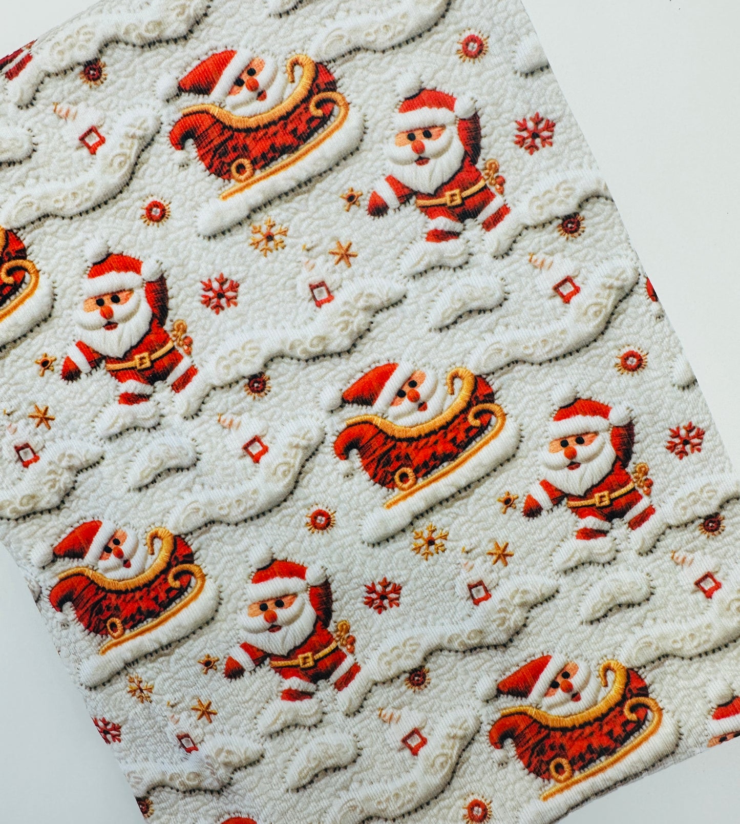 Ready to Ship Wide Rib Knit Santa Claus & His Sleigh makes great bows, head wraps, bummies, and more.