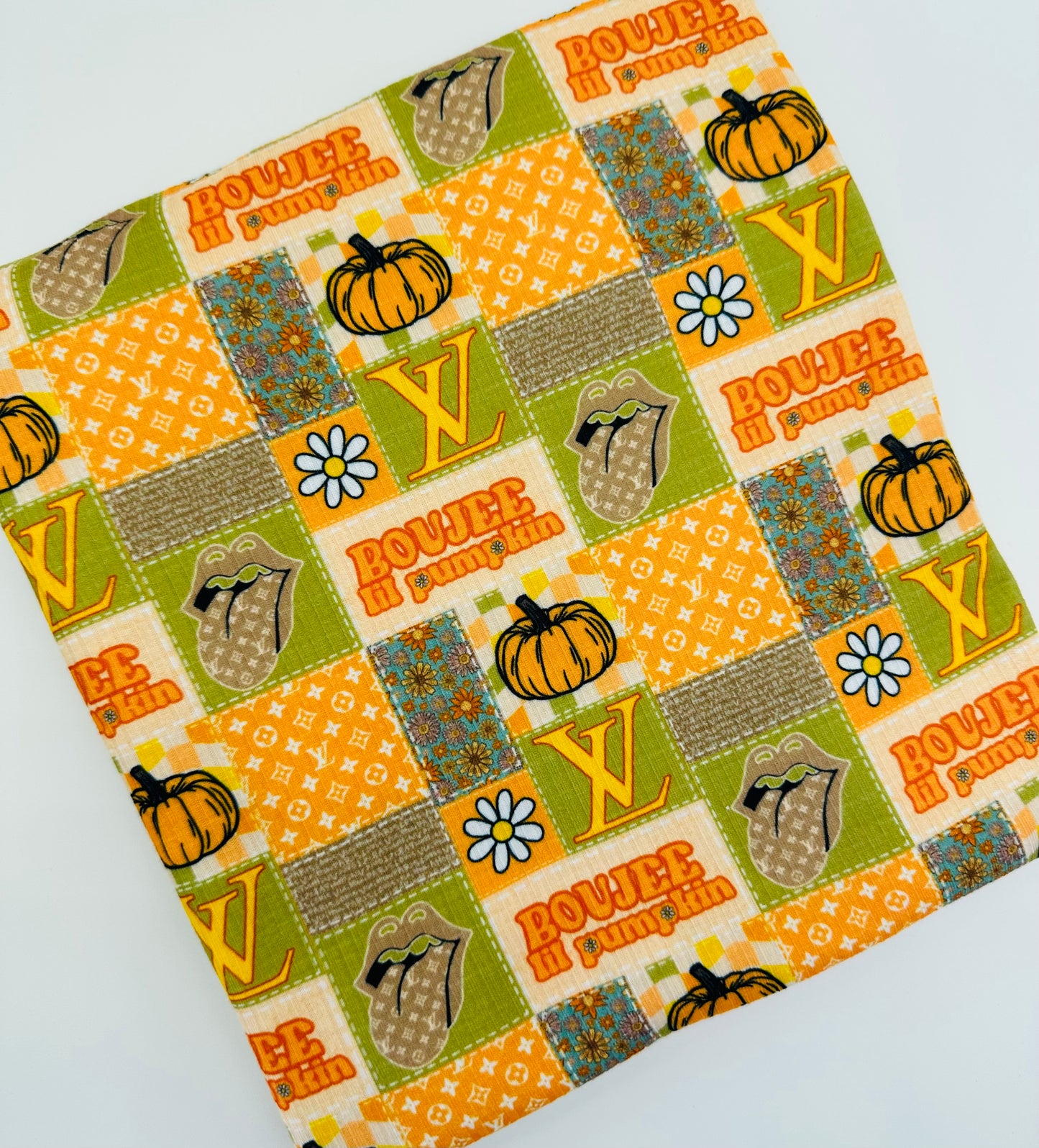 Ready to Ship Rib Knit Boujee Lil Floral Pumpkin Fall makes great bows, head wraps, bummies, and more.