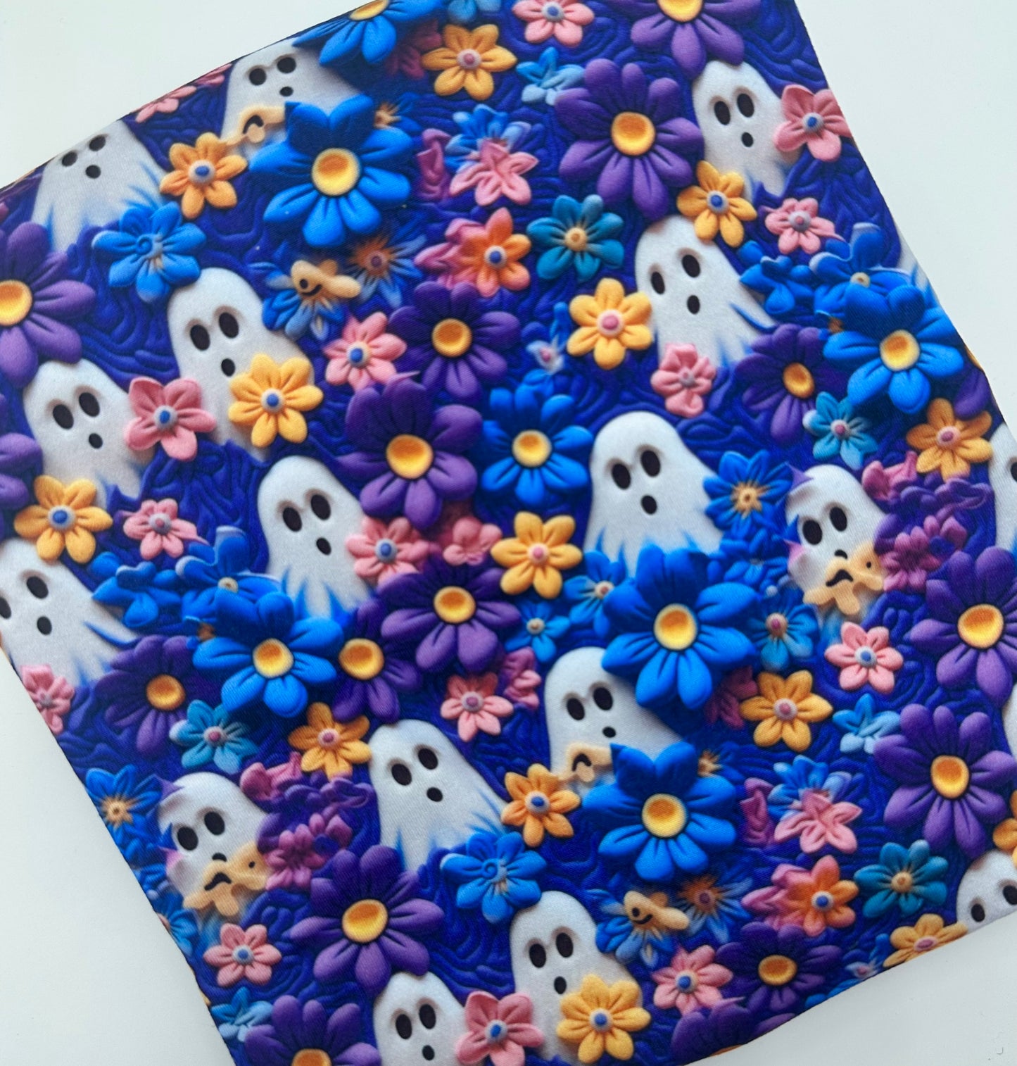 Faux 3D Purple Floral Ghost Halloween Bullet, DBP, Rib Knit, Velvet, Cotton Like Knits + other fabrics