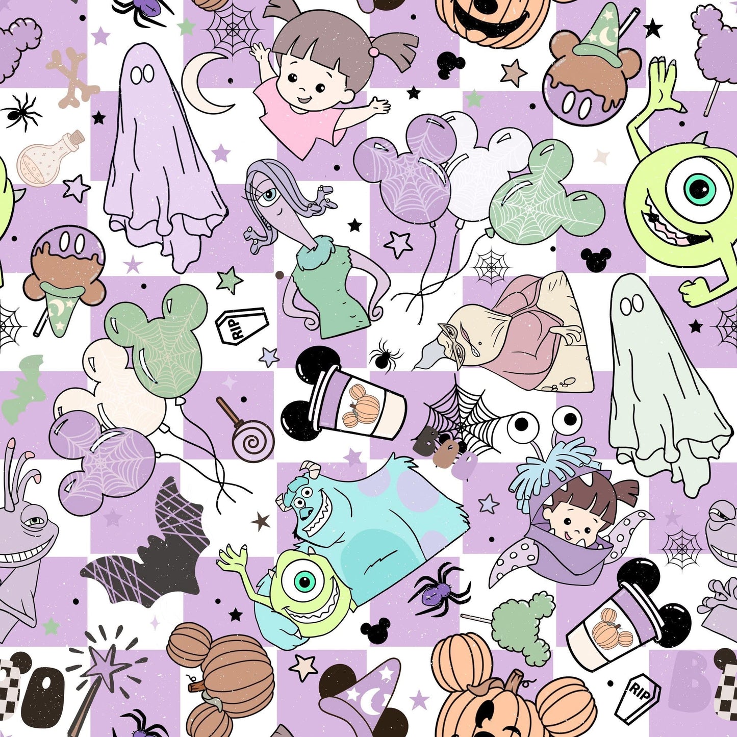 Lavender Checkered Spooky Vibes Character Halloween Bullet, DBP, Rib Knit, Velvet, Cotton Like Knits + other fabrics