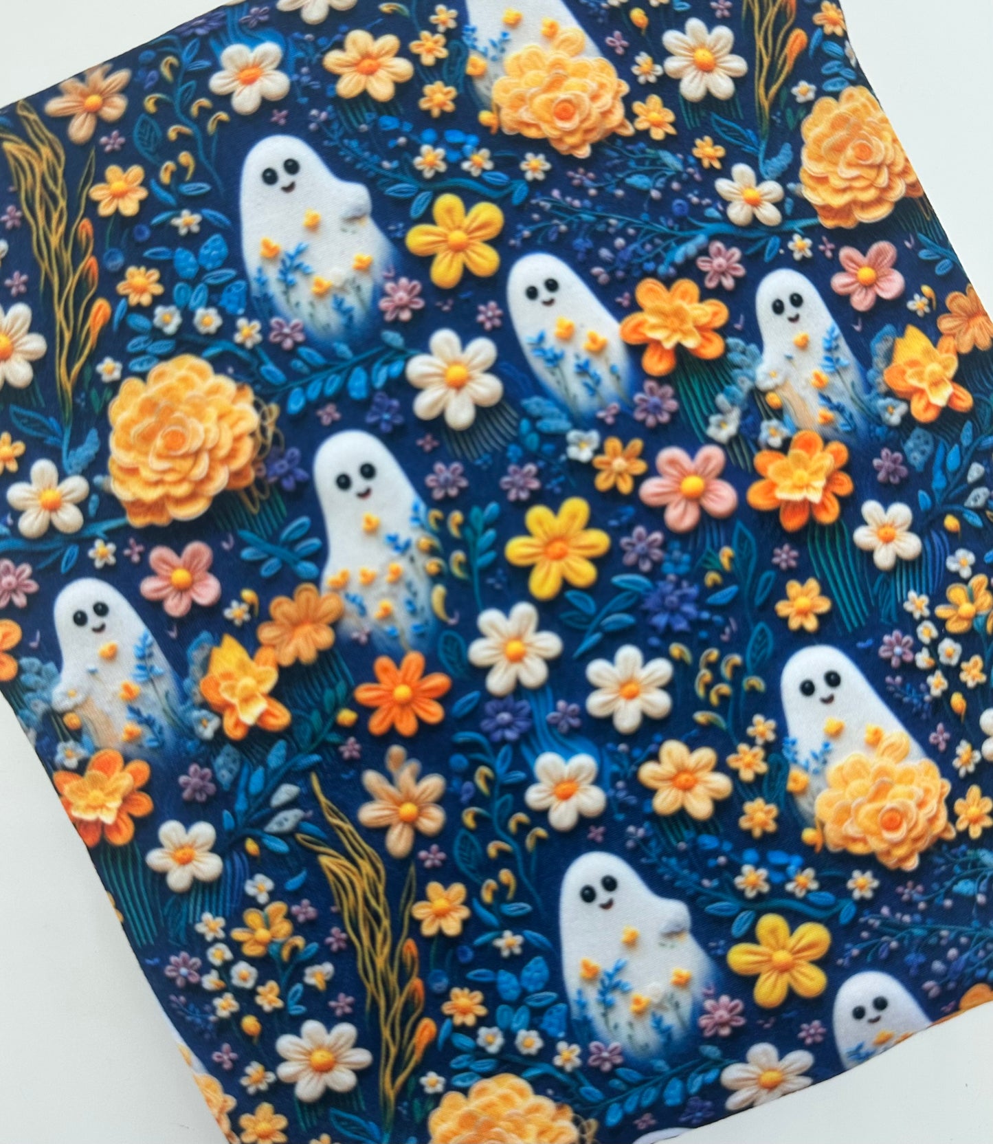 Faux 3D Navy Floral Ghost Bullet, DBP, Rib Knit, Velvet, Cotton Like Knits + other fabrics