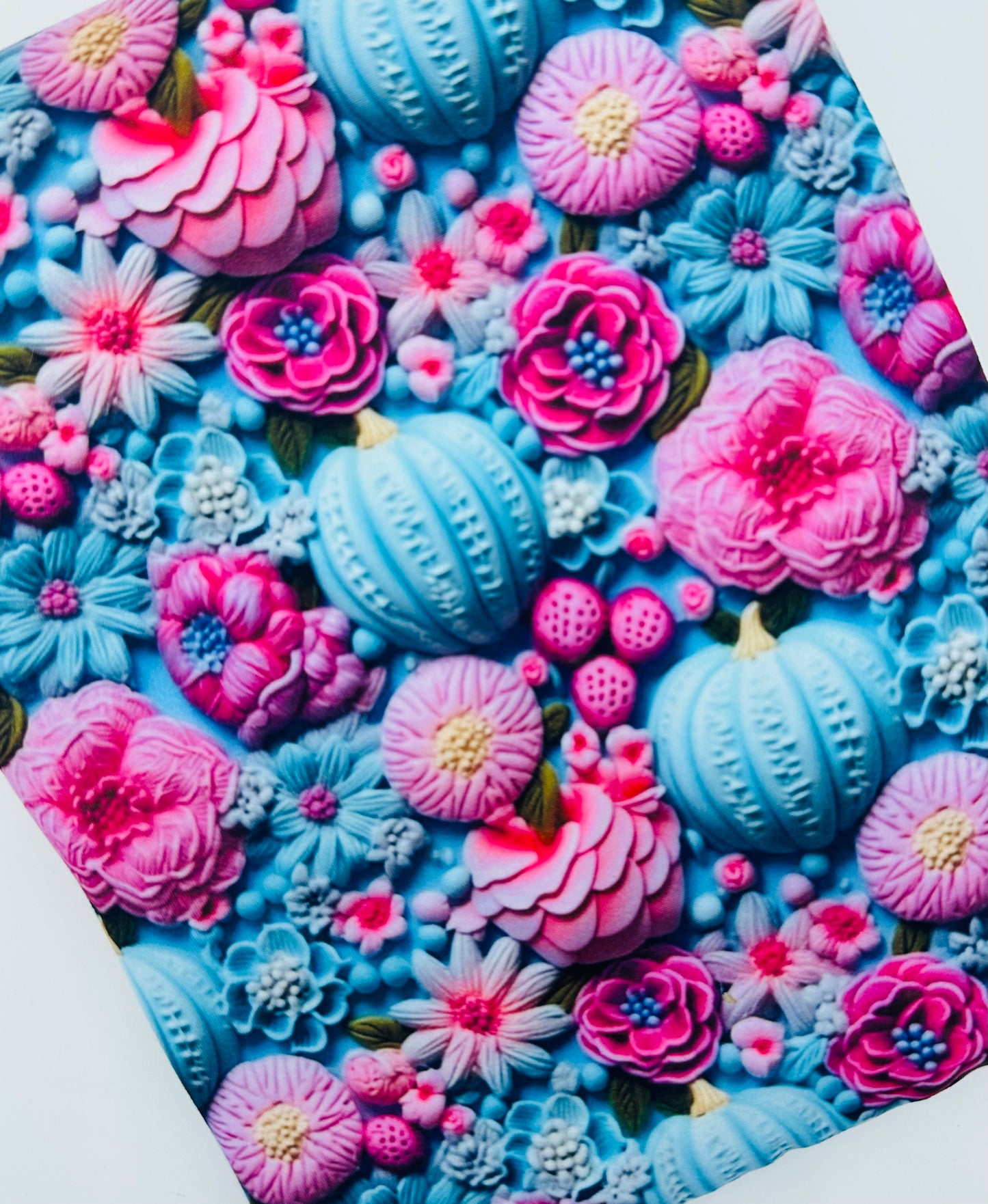 Faux 3D Pink & Teal Fall Pumpkins Bullet, DBP, Rib Knit, Velvet, Cotton Like Knits + other fabrics