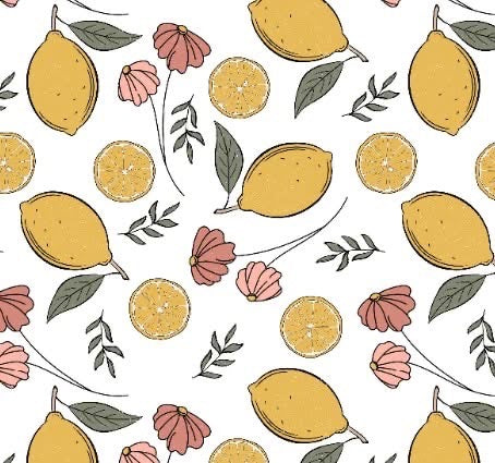 Floral Lemons in White or Tan Bullet, DBP, Rib Knit, Velvet, Cotton Like Knits + other fabrics