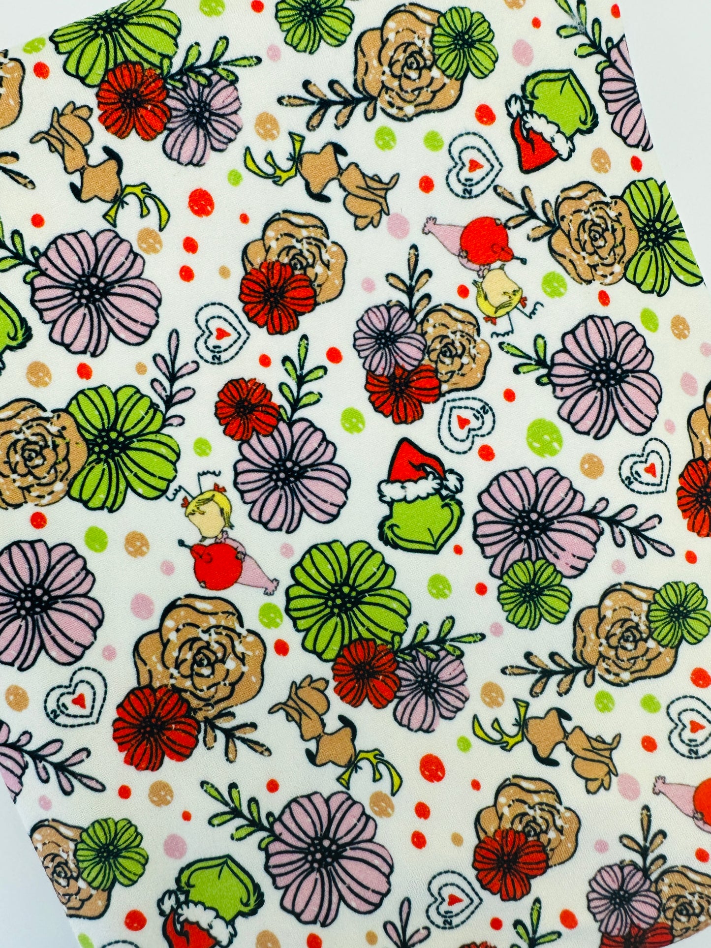 Ready to Ship DBP Grinch Floral Character Christmas makes great bows, head wraps, bummies, and more.