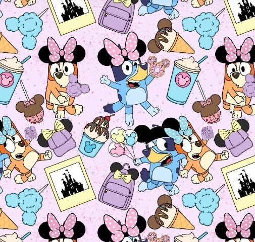Bluey's Magical Kingdom Bullet, DBP, Rib Knit, Velvet, Cotton Like Knits + other fabrics