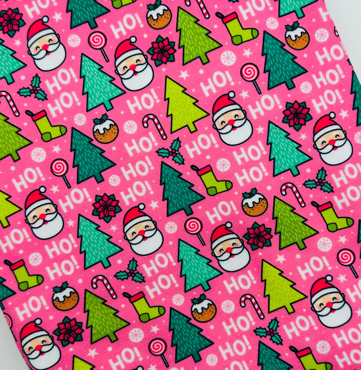 Pre-Order Pink Christmas Ho Ho Bullet, DBP, Rib Knit, Cotton Lycra + other fabrics