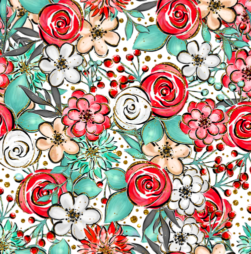 Christmas Floral Poppies Bullet, DBP, Rib Knit, Velvet, Cotton Like Knits + other fabrics