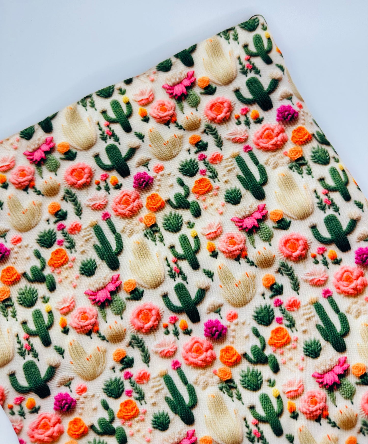 Cactus Floral Faux 3D Embroidery Look Bullet, DBP, Rib Knit, Velvet, Cotton Like Knits + other fabrics