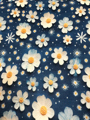 Made to Order 3D Daisy Midnight Summer Floral Bullet, DBP, Rib Knit, Cotton Lycra + other fabrics