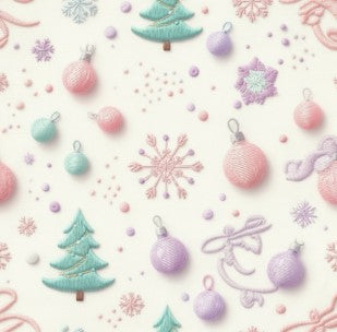 Pastel Faux 3D Christmas Ornaments Bullet, DBP, Rib Knit, Velvet, Cotton Like Knits + other fabrics