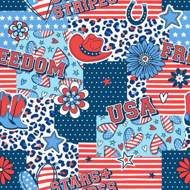 Made to Order Fourth of July Western Patchwork Bullet, DBP, Rib Knit, Cotton Lycra + other fabrics