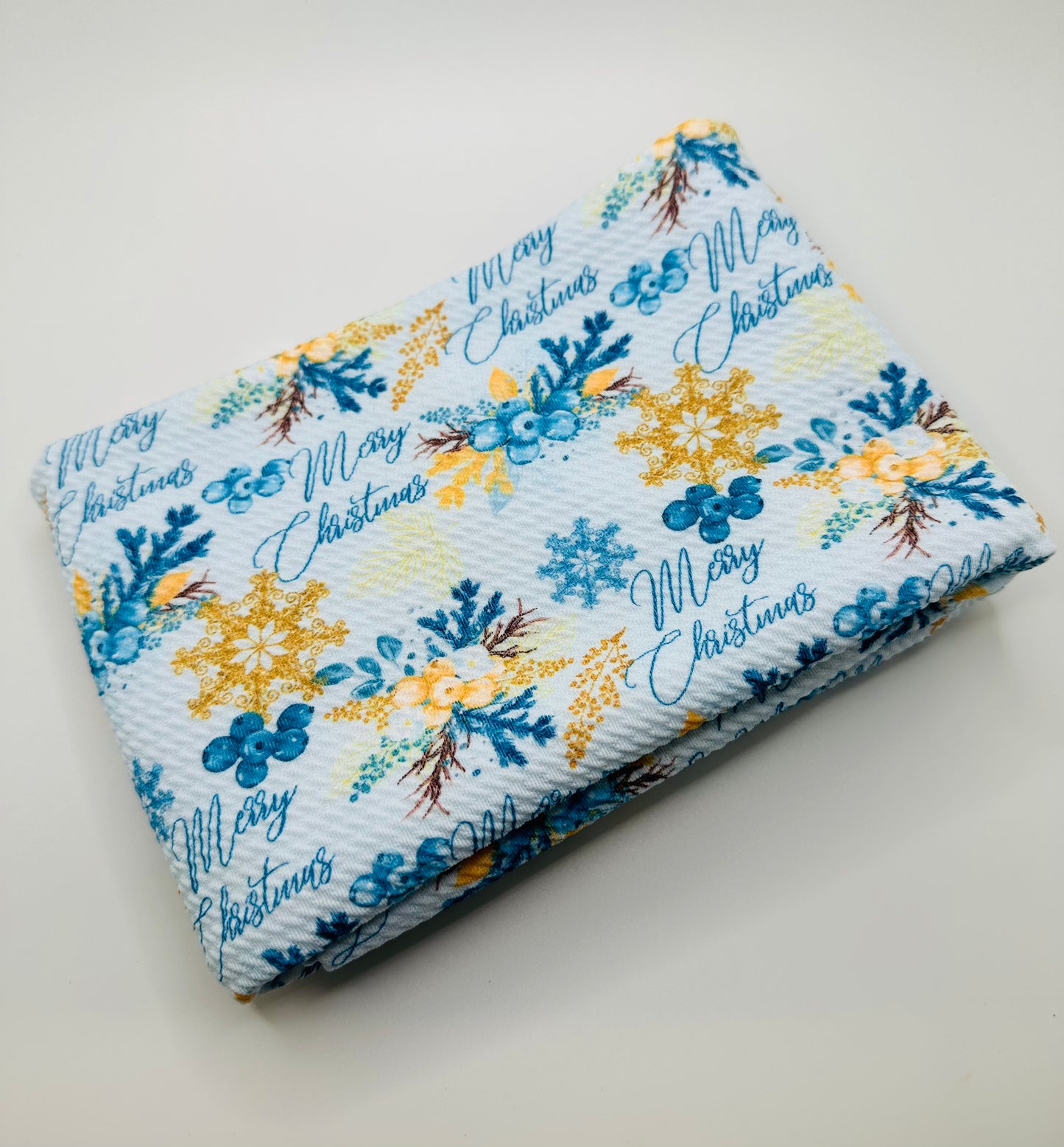 Ready to Ship Bullet Blue Merry Christmas Floral makes great bows, head wraps, bummies, and more.