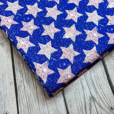 Ready to Ship Bullet fabric Fourth of July Stars Faux Glitter Shapes makes great bows, head wraps, bummies, and more.