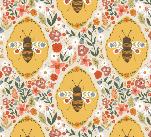 Vintage Floral Bees Bullet, DBP, Rib Knit, Velvet, Cotton Like Knits + other fabrics