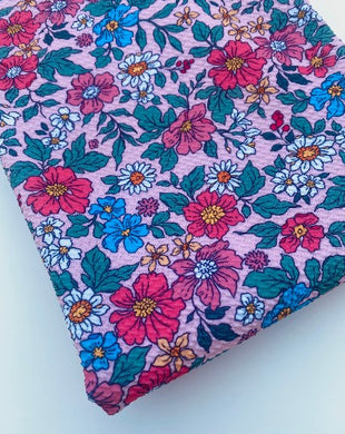 Pre-Cut Bullet Fabric Strips Pink Summer Wildflower Floral for headwraps, bows on nylons or clips 5.5-6x60