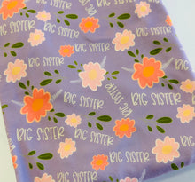 Load image into Gallery viewer, Pre-Order Bullet, DBP, Velvet and Rib Knit fabric Big Sister Lavender Title makes great bows, head wraps, bummies, and more.