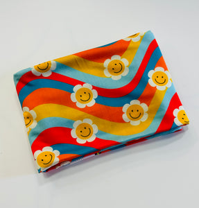 Ready to Ship Swim fabric Retro Striped Smiley Face Floral Girl Print makes great bows, head wraps, bummies, and more.