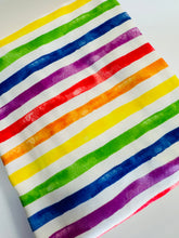Load image into Gallery viewer, Ready to Ship DBP Fabric Distressed Rainbow Stripes Shapes makes great bows, head wraps, bummies, and more.