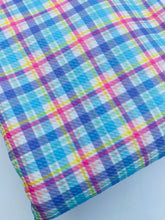 Load image into Gallery viewer, Ready to Ship Bullet knit fabric Pastel Gingham Easter Shapes makes great bows, head wraps, bummies, and more.