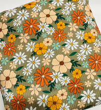 Load image into Gallery viewer, Ready to Ship Rib Knit Brown Spring Boho Daisy Floral makes great bows, head wraps,  bummies, and more.