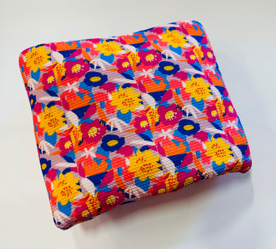 Ready to Ship Bullet fabric (Misprint Not Seamless) Tropical Pink, Yellow & Orange Floral Prints makes great bows, head wraps, bummies, and more.