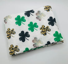 Load image into Gallery viewer, Ready to Ship Rib Knit St. Patrick&#39;s Day Cheetah Clovers Animals makes great bows, head wraps, bummies, and more.