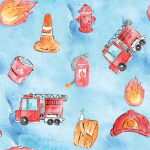 Load image into Gallery viewer, Pre-Order Blue Firefighter Truck Career Boys Print Bullet, DBP, Rib Knit, Cotton Lycra + other fabrics