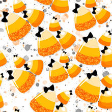 Load image into Gallery viewer, Pre-Order Bullet, DBP, Velvet and Rib Knit fabric Candy Corn Halloween Food makes great bows, head wraps, bummies, and more.