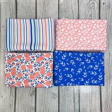 Load image into Gallery viewer, Pre-Order Blue Peach Floral Stripe Bundles Bullet, DBP, Rib Knit, Cotton Lycra + other fabrics