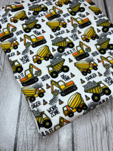Load image into Gallery viewer, Pre-Order Bullet, DBP, Velvet and Rib Knit fabric Work Zone Construction Build It Boy Print makes great bows, head wraps, bummies, and more.