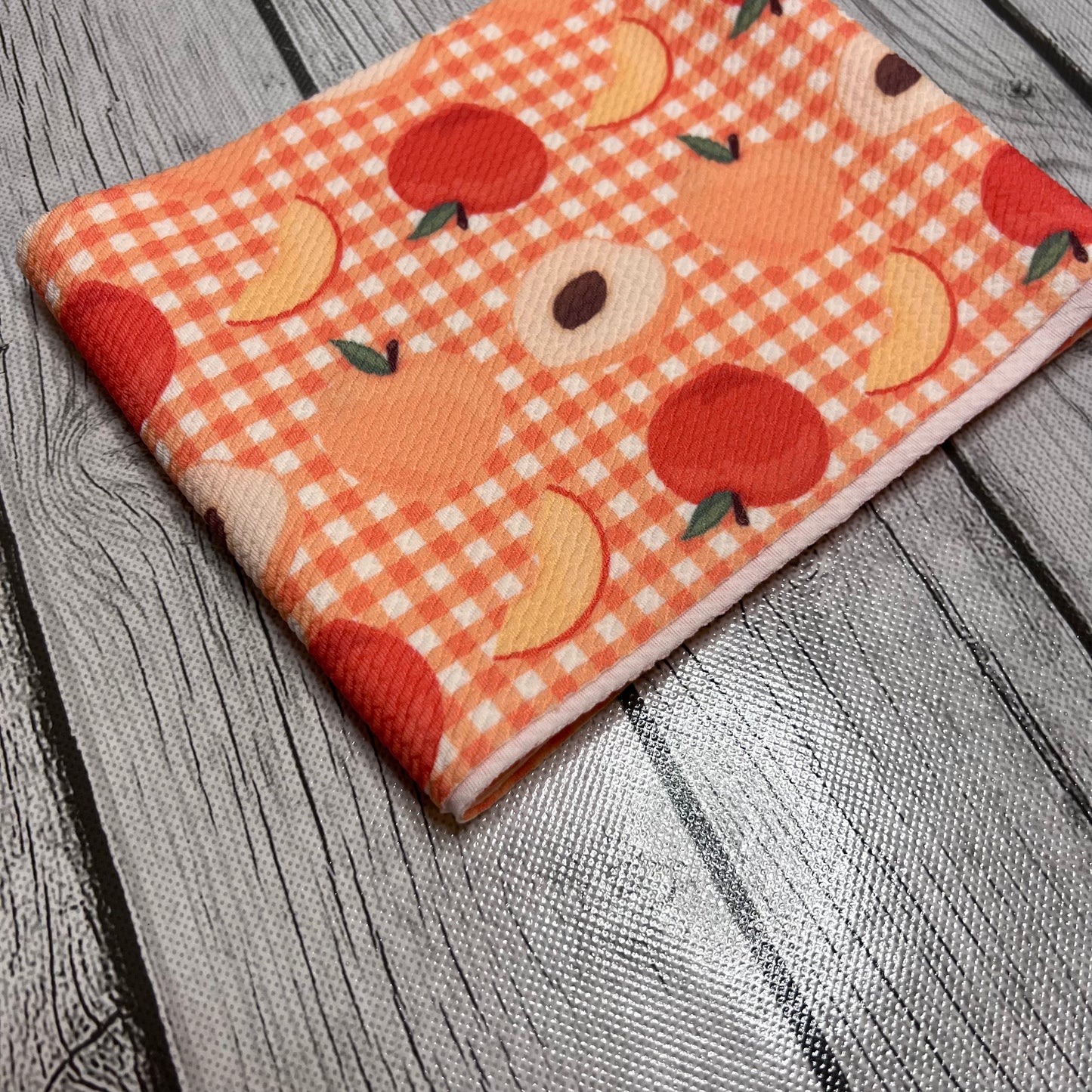 Pre-Cut Bullet Fabric Strips Gingham Peaches for headwraps, bows on nylons or clips 5.5-6x60