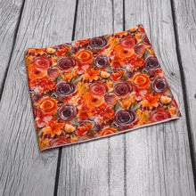 Load image into Gallery viewer, Pre-Cut Bullet Fabric Strips Orange Fall Floral for headwraps, bows on nylons or clips 5.5-6x60