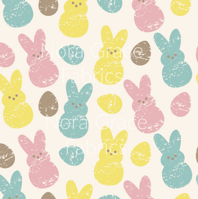 Pre-Order Pastel Easter Peeps and Eggs Food Bullet, DBP, Rib Knit, Cotton Lycra + other fabrics