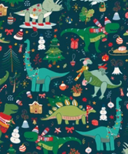 Load image into Gallery viewer, Pre-Order Bullet, DBP, Velvet and Rib Knit fabric Christmas Dinos Animals makes great bows, head wraps, bummies, and more.