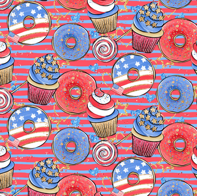 Pre-Order Bullet, DBP, Velvet and Rib Knit fabric Fourth of July Cupcakes Food makes great bows, head wraps, bummies, and more.