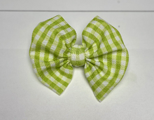 Load image into Gallery viewer, Green Gingham Headwraps, Clips, Nylon, Top Knot &amp; Piggies