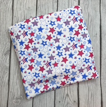 Load image into Gallery viewer, Pre-Order Bullet, DBP, Velvet and Rib Knit fabric Fourth of July Red, White and Blue Stars Shapes makes great bows, head wraps, bummies, and more.
