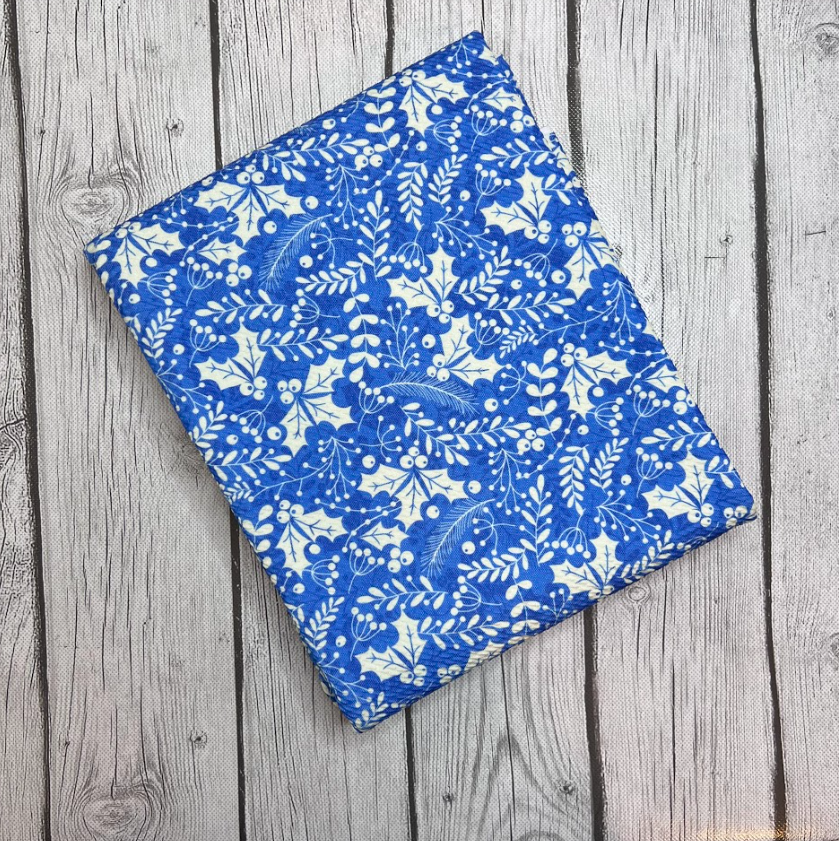 Ready to Ship Bullet Christmas Blue Holly Floral makes great bows, head wraps, bummies, and more.