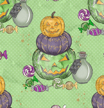 Load image into Gallery viewer, Pre-Order Stacked Halloween Pumpkins Bullet, DBP, Rib Knit, Cotton Lycra + other fabrics
