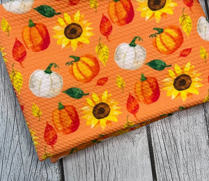 Pre-Order Orange Sunflowers & Pumpkin Fall Food Bullet, DBP, Rib Knit, Cotton Lycra + other fabrics