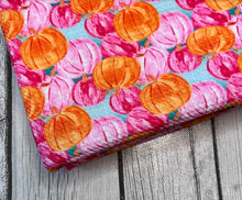 Load image into Gallery viewer, Pre-Order Aqua &amp; Pink Pumpkin Fall Food Bullet, DBP, Rib Knit, Cotton Lycra + other fabrics