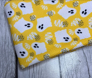 Pre-Order Yellow Friendly Ghost Halloween Bullet, DBP, Rib Knit, Cotton Lycra + other fabrics