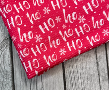 Load image into Gallery viewer, Pre-Order Bullet, DBP, Velvet and Rib Knit fabric Ho Ho Ho Christmas Title makes great bows, head wraps, bummies, and more.