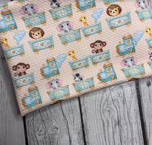 Load image into Gallery viewer, Pre-Order Cute Circus Train Animals Baby Print Bullet, DBP, Rib Knit, Cotton Lycra + other fabrics