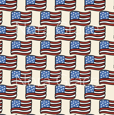 Pre-Order Fourth of July American Flags USA Bullet, DBP, Rib Knit, Cotton Lycra + other fabrics