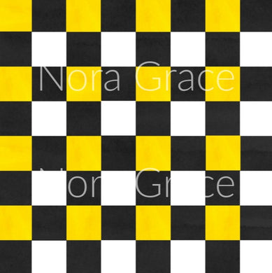 Pre-Order Yellow and Black Checkered Shapes Bullet, DBP, Rib Knit, Cotton Lycra + other fabrics