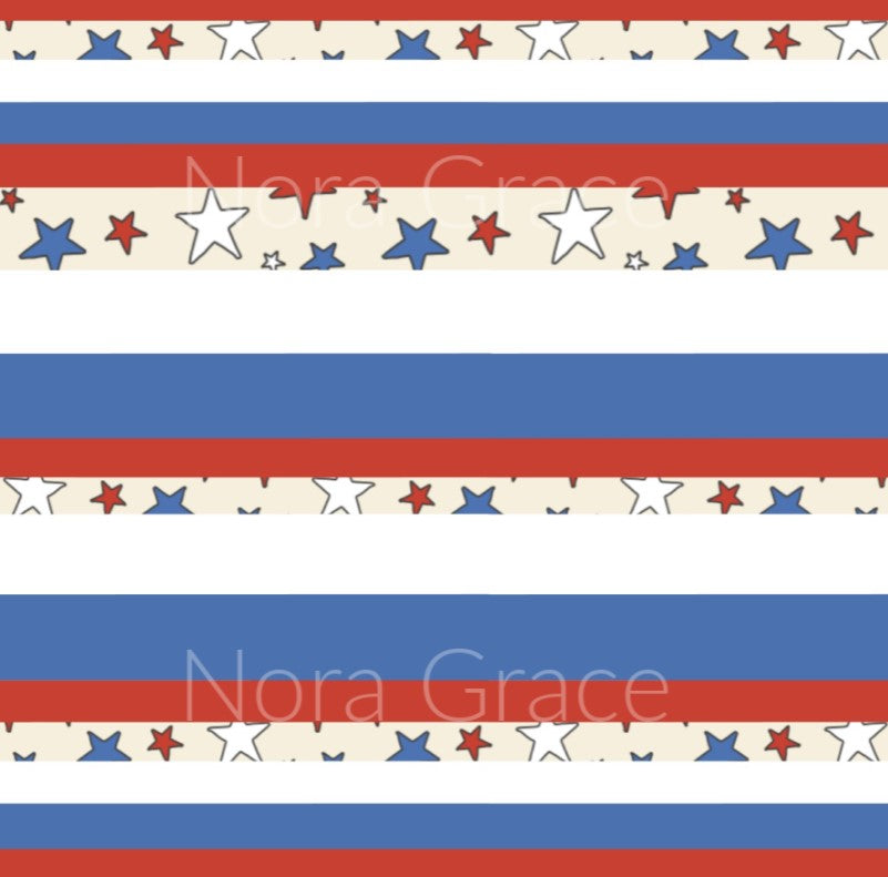 Pre-Order Striped Fourth of July Stars Bullet, DBP, Rib Knit, Cotton Lycra + other fabrics